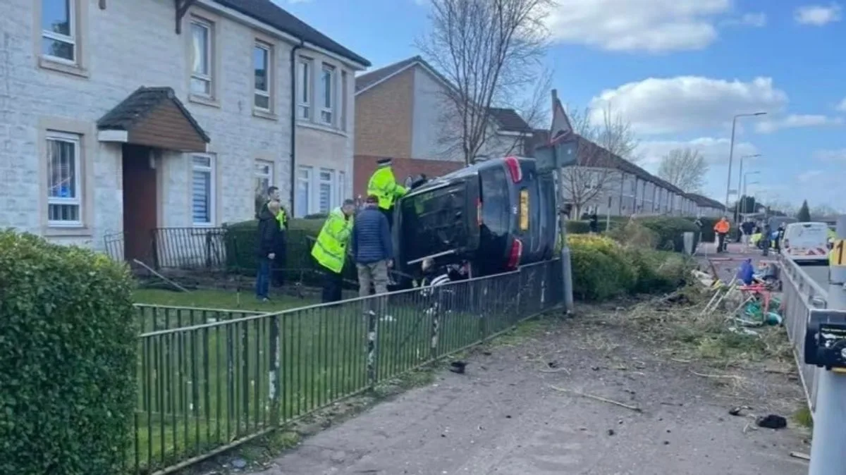 Car Flips Into Garden After Glasgow Crash