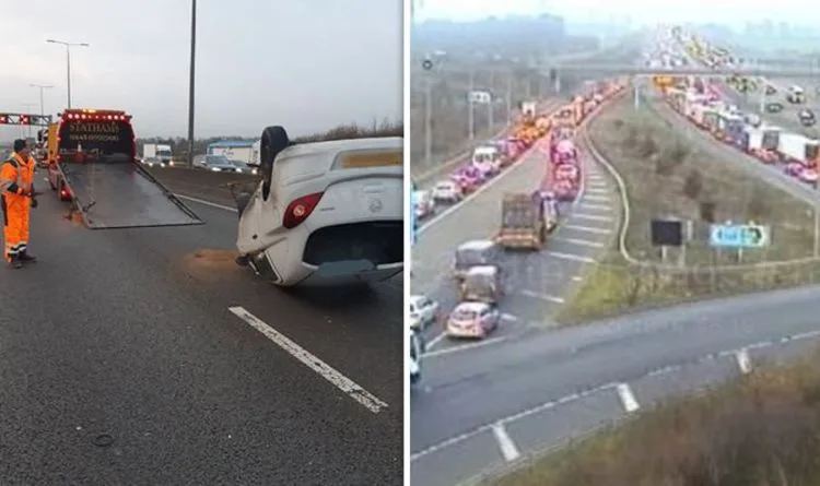 M1 Crash Causes 8-Mile Queues and Lane Closures