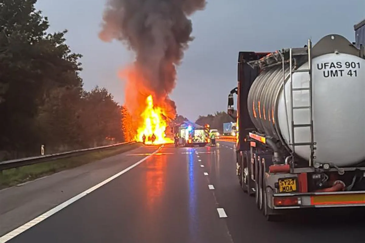 M5 Chaos: 90-Minute Delays After Lorry Carrying Electric Cars Catches Fire