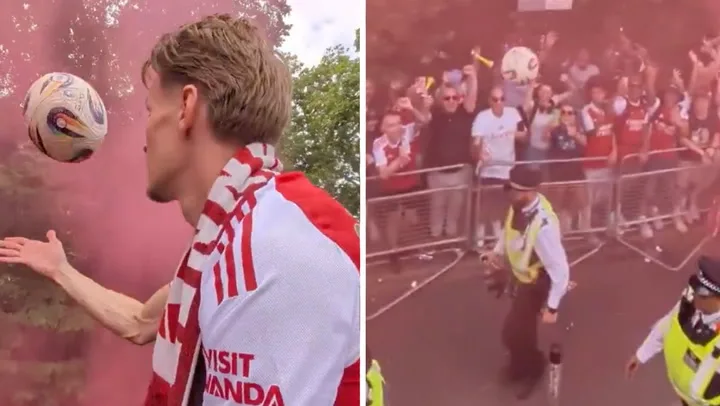 Odegaard Hits Police Officer With Ball At Arsenal Parade