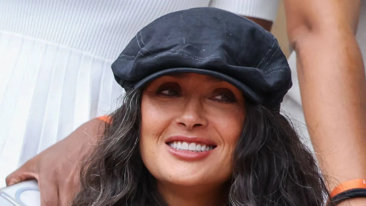 Salma Hayek and Husband Twin in Leather at French Open