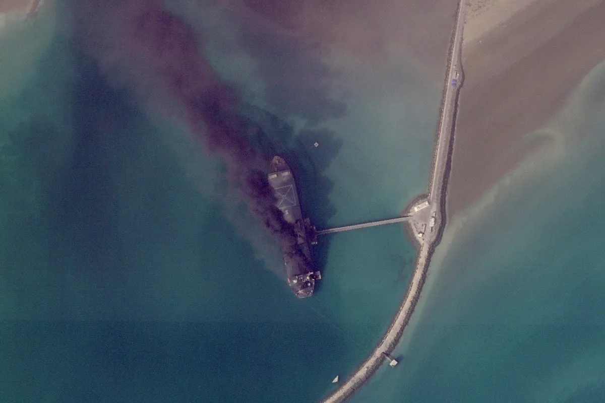 Satellite Images Reveal Destruction in Iran War: Ships Ablaze, Airport on Fire