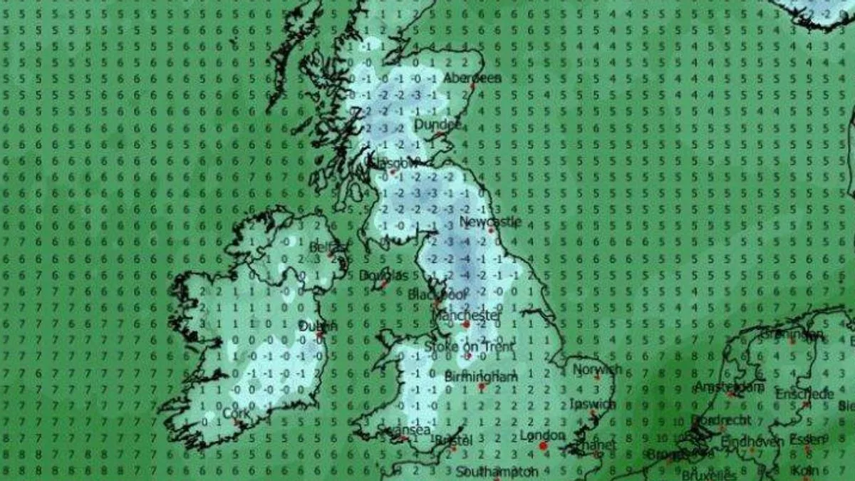 Snow and -4C Freeze Forecast for UK on April 25