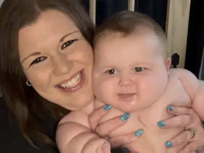 Eight-month-old baby wears five-year-old clothes due to rapid growth
