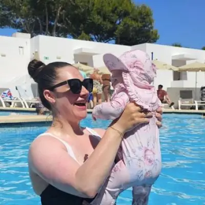 Emmerdale's Isabel Hodgins enjoys first family holiday with baby Georgie