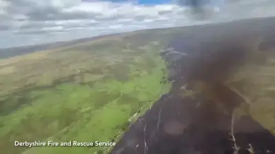 Tintwistle Moor Wildfire Rages for Fifth Day as Helicopter Footage Shows Smouldering Ground