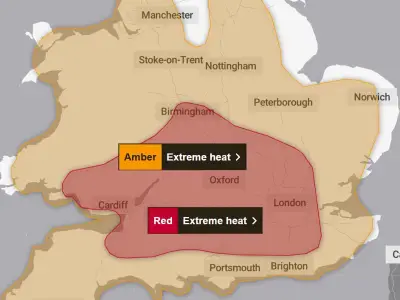 UK Heatwave: Red Extreme Heat Warning as 40C Forecast
