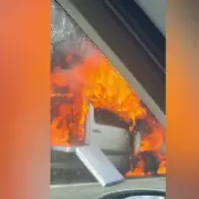 Van 'suddenly explodes' on M56 as passengers scramble to safety