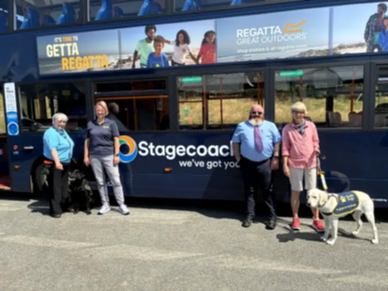 Guide dog volunteer returns to Stagecoach bus 44 years after first ride
