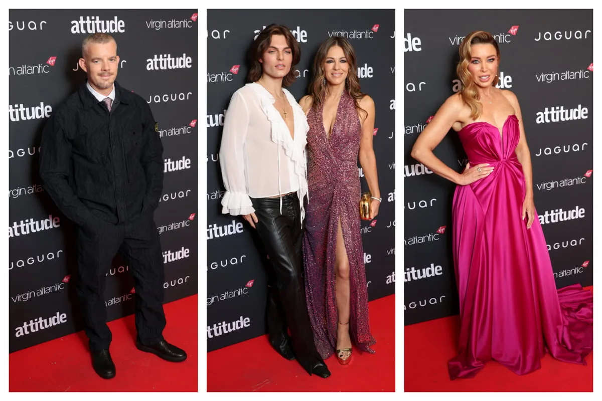 Liz Hurley's Pink Sequin Gown Steals Show at Attitude Awards
