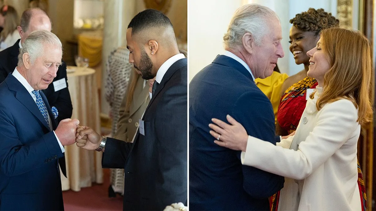 King Charles Fist Bumps Tyler West and Kisses Geri Horner at Palace Bash
