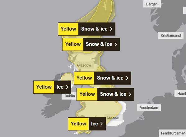 Snow and Ice Warnings Cover Nearly All of UK Including London