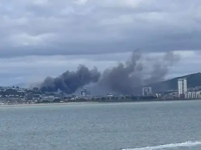 Huge Fire Erupts in Swansea Near Railway Station, Black Smoke Seen for Miles