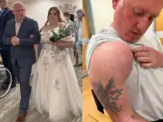 Caretaker with rare sarcoma walks daughter down aisle after surgery