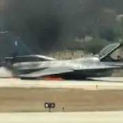 F-16 crash-lands and bursts into flames at Zakynthos airport in Greece