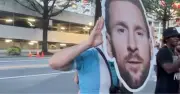 Giant Lionel Messi Mask Shocks England Fans in Atlanta Bar
