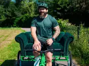 Joe Marler cycles sofa around Manchester for new cycling campaign