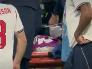 Jordan Henderson injured on stretcher during England World Cup celebrations