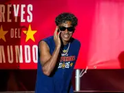 Lamine Yamal mocks Leandro Paredes with boxing sign during Spain victory parade