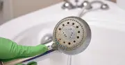 Shower head limescale removed in 10 minutes with white vinegar soak