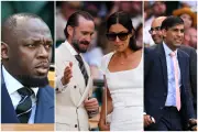Usain Bolt, Joseph Fiennes, Rishi Sunak in Wimbledon Royal Box Day 5