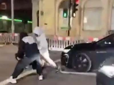 Crowd told to run for life as knife attacker hit with traffic cone near Batman set