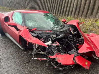 Driver unhurt as Ferrari 296 wrecked in Salford motorway crash
