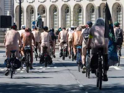 Naked cyclists ride through Cardiff for second time this summer