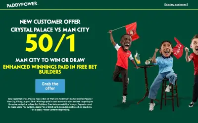 Paddy Power Offer: 50/1 on Man City to Avoid Defeat vs Palace
