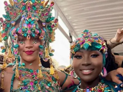 Rihanna stuns in bejeweled ensemble at Barbados Carnival with pals
