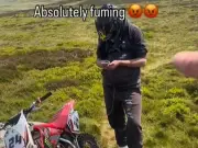Farmer in furious mountain confrontation with scrambler rider