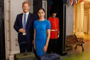 Harry and Meghan waxworks given suitcases and royal guard for UK return