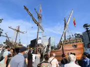 Historic Nao Santa Maria replica docks in Liverpool