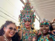 Rihanna Stuns in Bejewelled Headpiece at Barbados Carnival