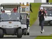 Trump aide Natalie Harp pictured sprinting after his golf cart