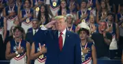 Trump criticised for saluting during anthem at Patriot Games
