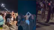 Women battered in beach brawl as chairs and wooden crates fly through the air