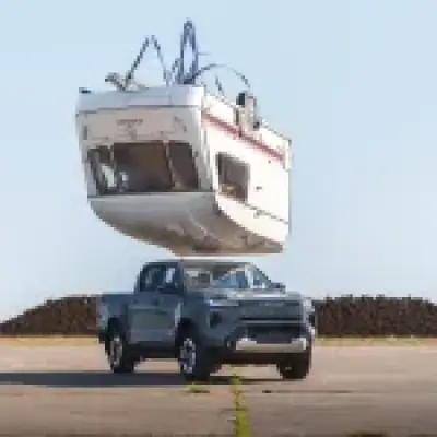 Electric Toyota Hilux survives Top Gear caravan drop test 23 years on
