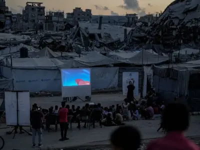 Gaza children watch Lion King amid rubble in heartbreaking scenes