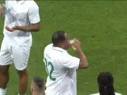 Ailton downs pint during Werder Bremen-Real Madrid legends match