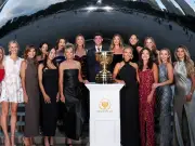 Presidents Cup rookie Jackson Koivun poses with Team USA WAGs