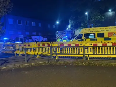Emergency services at Prestwich fire near Metrolink station