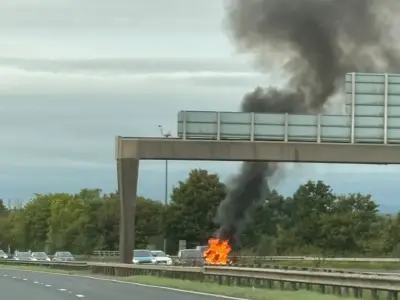 M61 lanes shut as firefighters tackle car blaze near junction 30