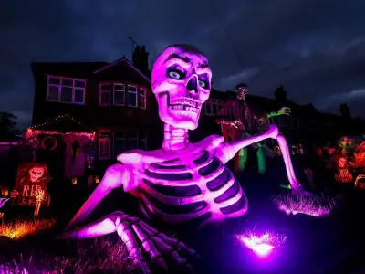 Prenton electrician's giant skeleton Halloween display goes viral