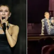 Celine Dion slips on stage during comeback show in France