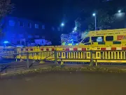 Emergency services at Prestwich fire near Metrolink station