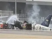 Saudia jet engulfed in flames at Riyadh airport after Houthi attack claim