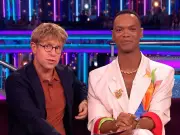 Strictly's Johannes Radebe checks on Tabby Stoecker after Quickstep